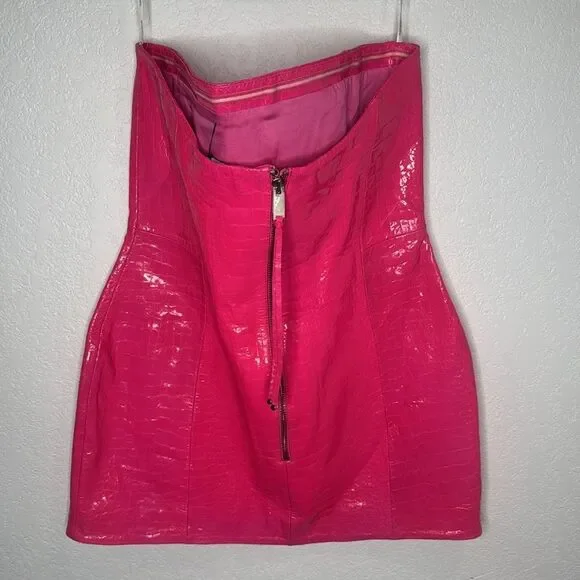 NWT Retrofete Kimora Crocodile Embossed Leather Mini Dress XL Revolve Pink - Picture 6 of 15